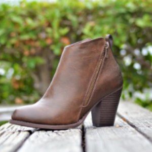 Burnished brown faux leather booties